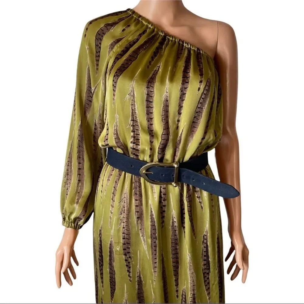 Michael Kors Tarragon Peasant One Shoulder MIDI Dress XSMALL